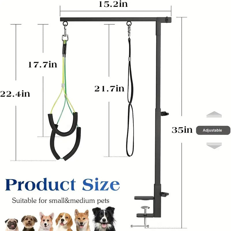 Heavy-Duty Pet Grooming Arm with Safety Control - Sturdy Foldable Metal Grooming Table Arm, Adjustable Clamp Mount - Compatible with Dogs, Cats, Small/Medium Pets - Ideal