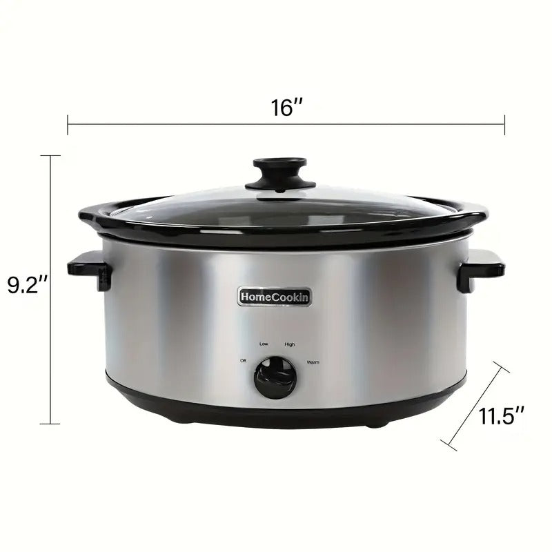 1pc 7 Quart Slow Cooker Oval Manual Pot with 3 Cooking Settings for Holiday Feast, Family Dinner, Stainless Steel Fashion Style