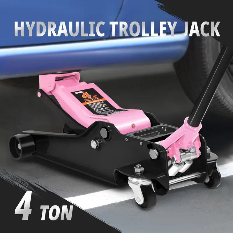 DNA Motoring Floor Jack 4 Ton (8000 lbs) Capacity, Fast Lift Low Profile Hydraulic Trolley Jack, Steel Heavy-Duty Service Car Jack, Lifting Range 4.5"-20", Pink