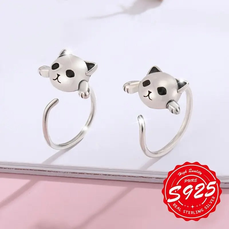 S925 Silver Cute Cat Ear Hooks - A Pair of Hypoallergenic Ladies' Earrings for Valentine'S Day - Unique and Playful Design