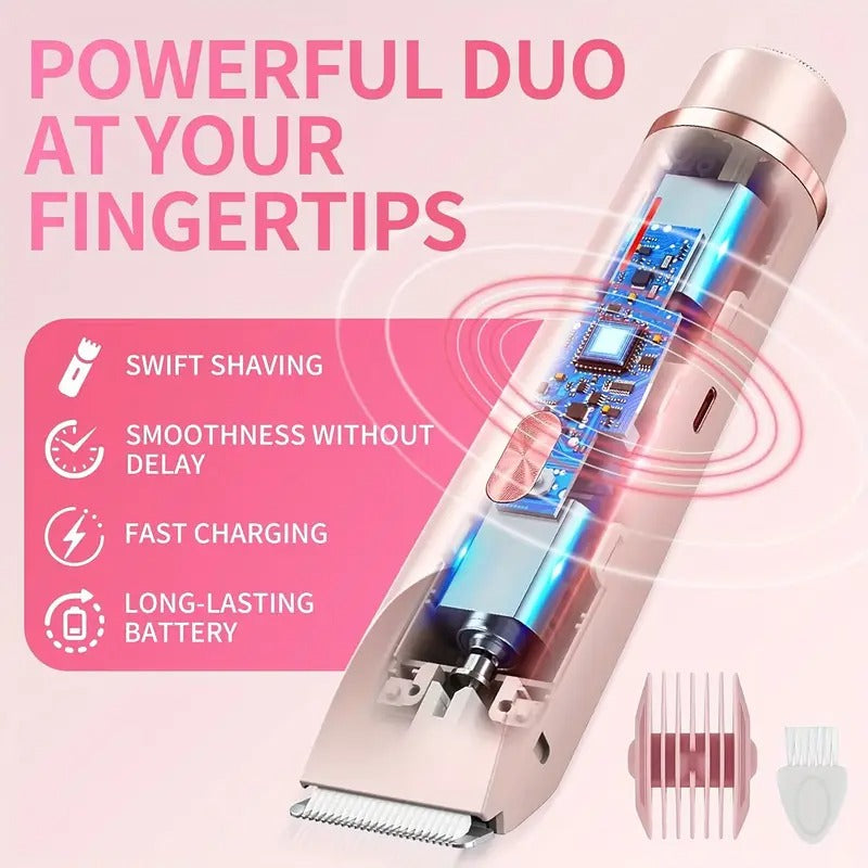 Women's Electric Shaver & Bikini Trimmer - Dual Head shaver with USB-Powered Motor, Long-Lasting Lithium Battery - Pink Personal Grooming Device for Face, Legs, Bikini, Body Hair - Ideal Mother's Day Gift for Women