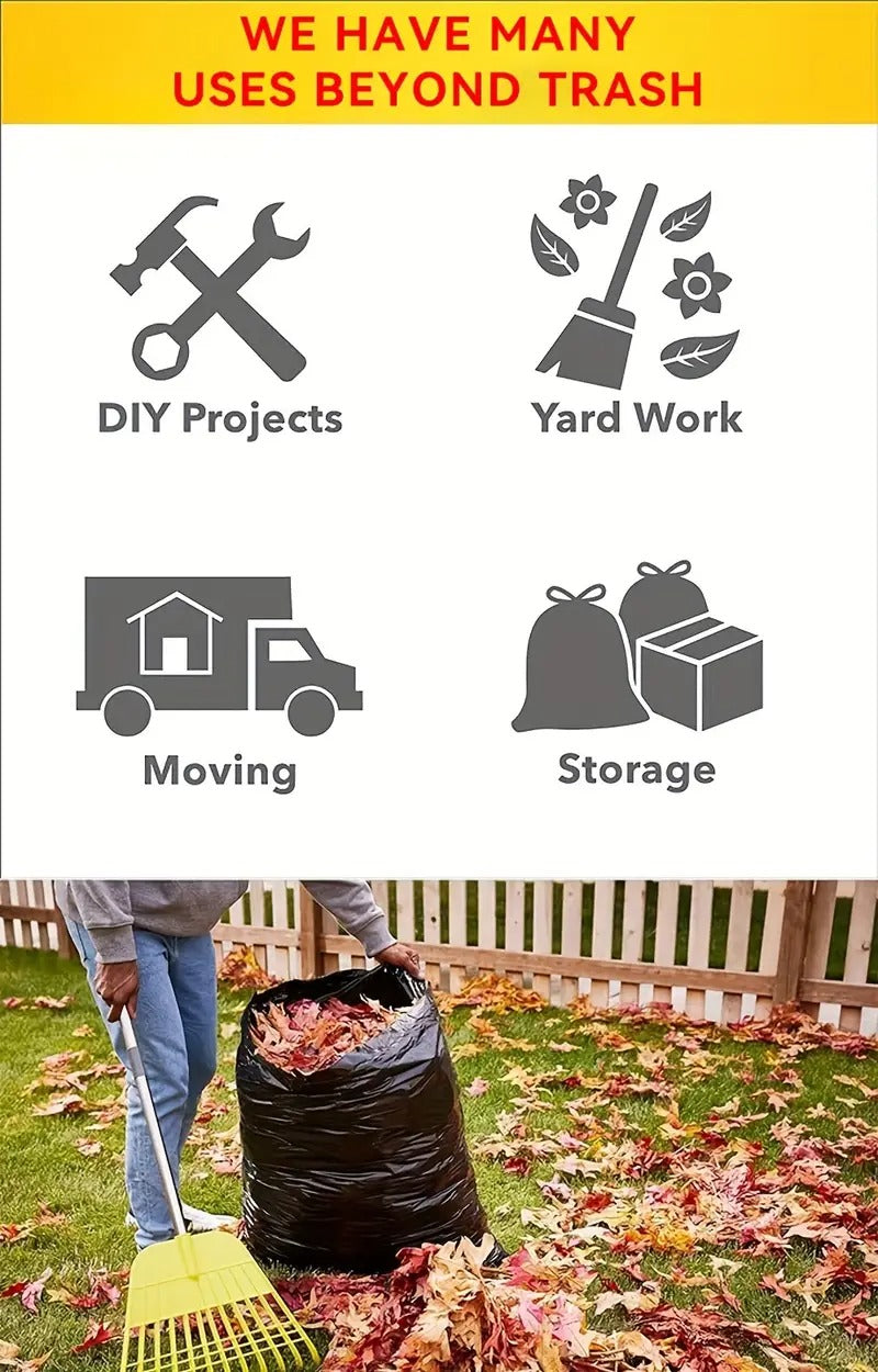 2 ROLLS 120 Bags 33 Gallon Black Disposable Large Garbage Bag Puncture Tear Resistant Trash Bags, 33 Gallon Capacity, Large Multipurpose Cleaning Supplies for Industrial, Garden, Home