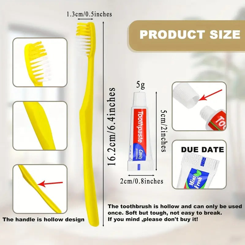 Disposable Toothbrushes with Toothpaste, 200 Pack Yellow Hollow Individually Wrapped Disposable Travel Toothbrushes Kit in Bulk for Homeless, Nursing Home, Hotel, Charity