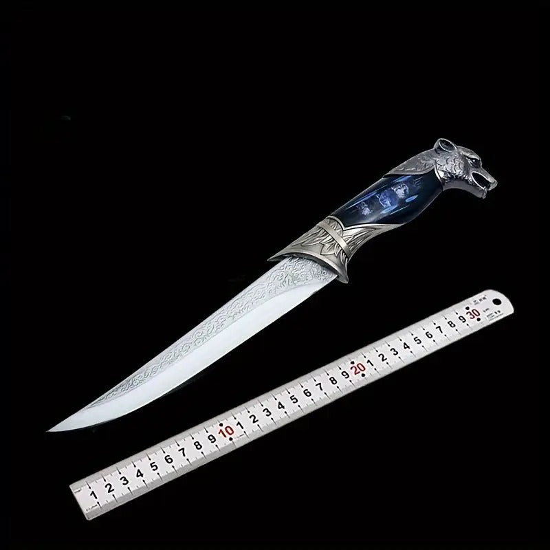 Unopened Blade Stainless Steel Collection Wolf Head Gift Knife with Exquisite Wolf Pattern Plastic Sheath - A Collectible Gift for Tool Enthusiasts