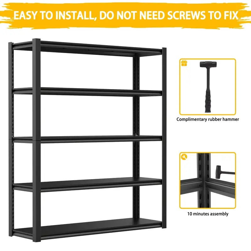 3000 LBS Heavy Duty Garage Shelving with Adjustable Metal Shelves with 5 Tier Storage Shelves Painted Black for Garage Finishing, Space Saving Vertical Shelving Unit, Garage Storage Shelves with Sturdy Construction, Practical Shelves, Utility Shelves