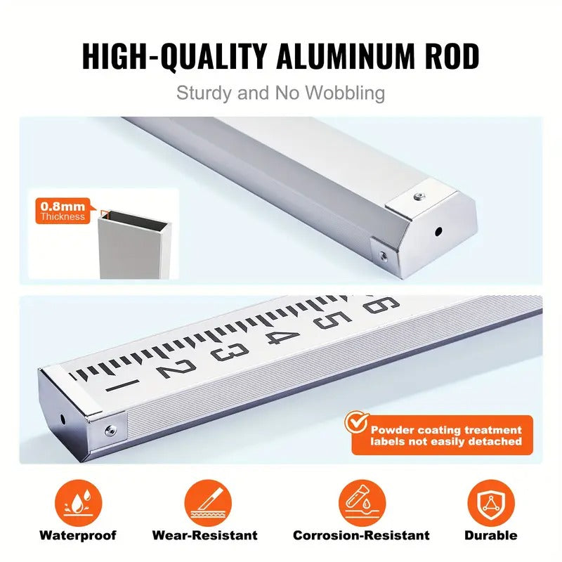 Happybuy 25ft Aluminum Measuring Rod, Dual-Sided 1/10ft Leveling Stick with Bubble Level & Carrying Bag - Ideal for Home, Wall, and Floor Surveying