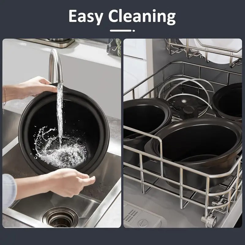 Triple Slow Cooker, 3 X 1.5QT Slow Cooker with 3 Cooking Settings, Buffet Servers and Warmers with Dishwasher-Safe Ceramic Pot, Glass Lid, Black