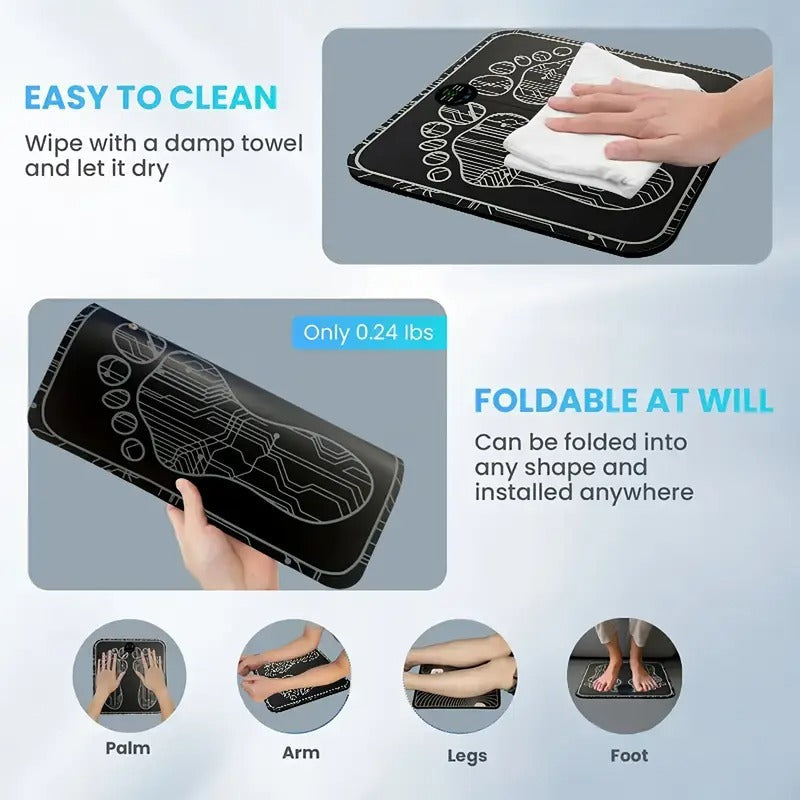 Portable EMS Foot Massage Pad, TENS Therapy Machine, Massager, One Reusable Foot Massage Pad With Multiple Mode Adjustment, Mother'S Day, Father'S Day, - Black