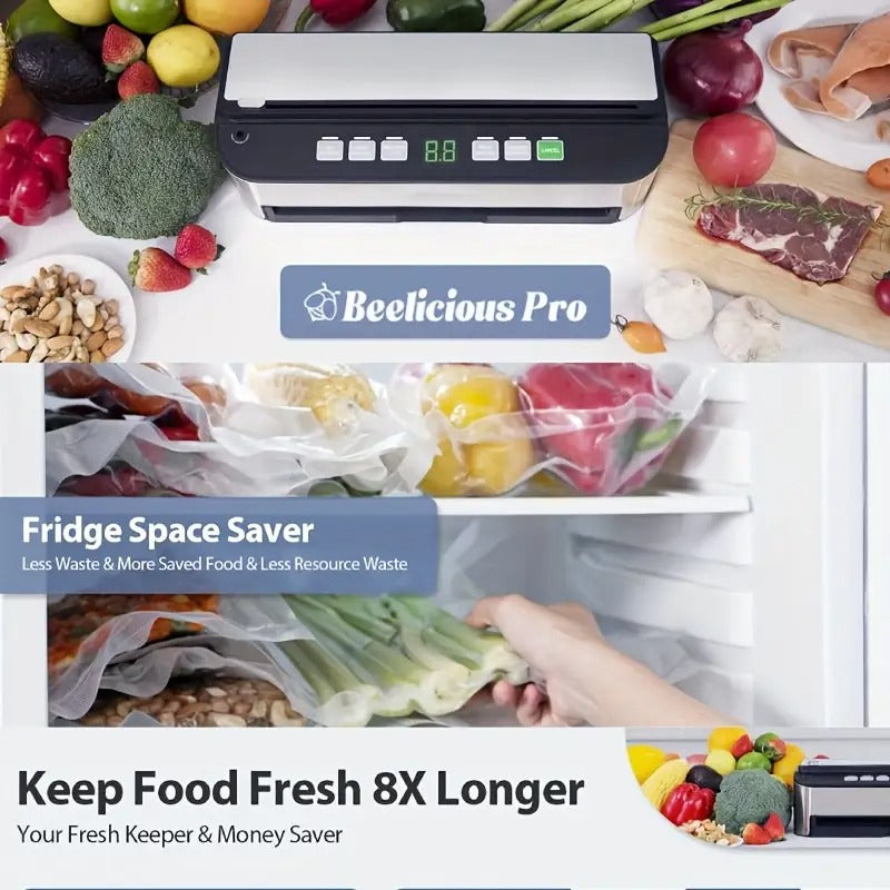 Beelicious 85000Pa 8-in-1 Vacuum Sealer Machine – Fully Automatic Food Sealer With Bag Storage, Built-in Cutter, Moist Mode, Air Suction Hose & Vacuum Bags Included | Digital Countdown | Sous Vide Ready