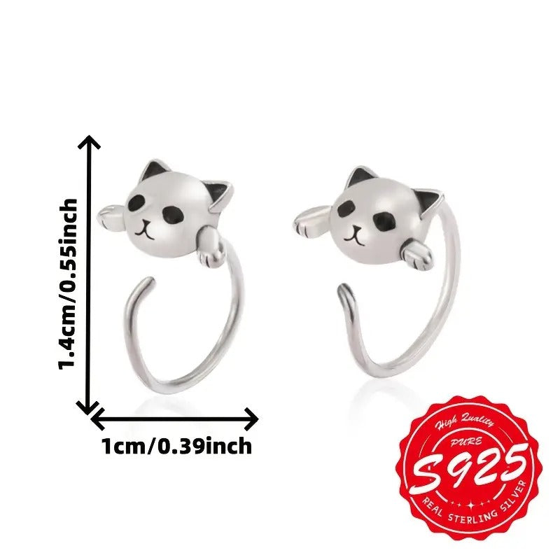 S925 Silver Cute Cat Ear Hooks - A Pair of Hypoallergenic Ladies' Earrings for Valentine'S Day - Unique and Playful Design