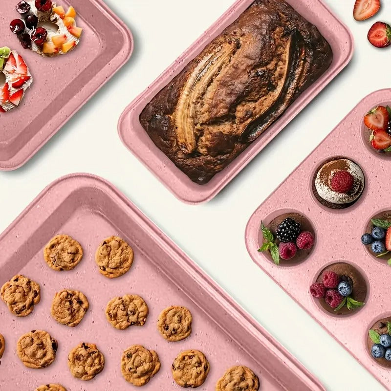 10pcs Pink Baking Pans Set Nonstick Bakeware Sets With Round/Square Cake Pan, Muffin Pan, Loaf Pan, Roast Pan, Cookie Sheet Set For Oven, Kitchen Baking Supplies