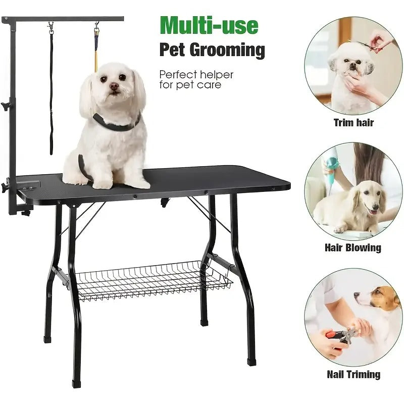 Heavy-Duty Pet Grooming Arm with Safety Control - Sturdy Foldable Metal Grooming Table Arm, Adjustable Clamp Mount - Compatible with Dogs, Cats, Small/Medium Pets - Ideal