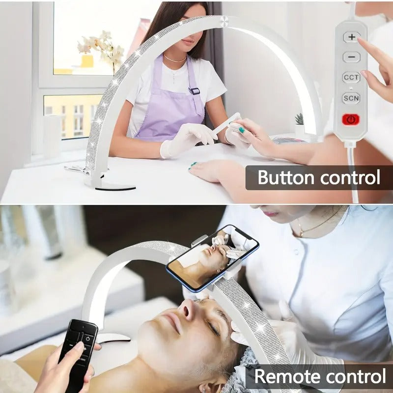 [Nail Lamp, 40W] 40W Half Moon Shaped Nail Lamp with Phone Holder - 29 Inch, 7 Color Modes, 10 Brightness, Wired Controller and Remote Control, for Beauty/Eyelashes/Tattoo/Crafts