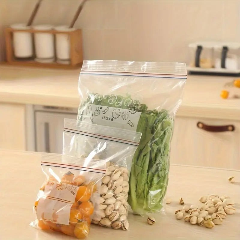 45pcs Heavy-Duty Transparent Food Storage Bags with Double Zipper-like Sealing Strip - Airtight, Leakproof, Reusable for Freshness - Ideal for Kitchen, Pantry, Freezer, Fridge - Keep Dry Goods, Meat, Vegetables,