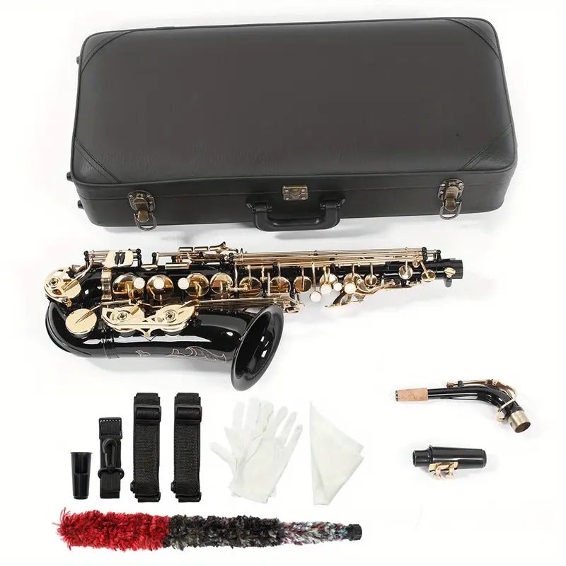 Be Brass Carving Pattern Pearl White Shell Button Saxophone with Strap Black
