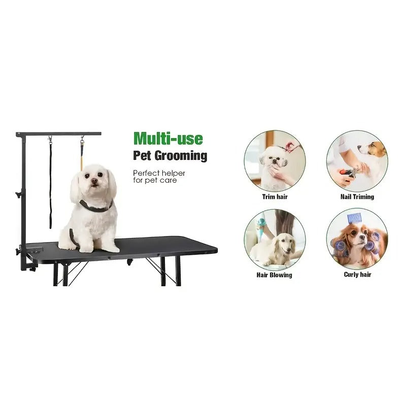 Heavy-Duty Pet Grooming Arm with Safety Control - Sturdy Foldable Metal Grooming Table Arm, Adjustable Clamp Mount - Compatible with Dogs, Cats, Small/Medium Pets - Ideal