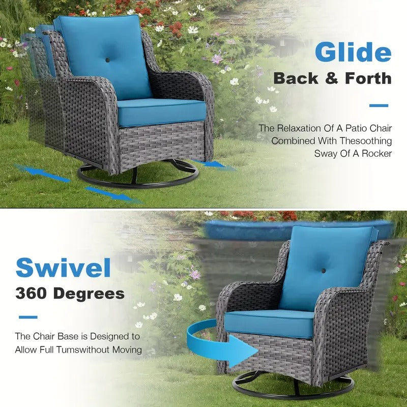 [3pcs Outdoor Patio Set] 3pcs Outdoor Patio Furniture Set | Rocking Chair, Chair Cushions, Wicker Bistro Table | Home & Garden Decor for Outside, Camping Accessories