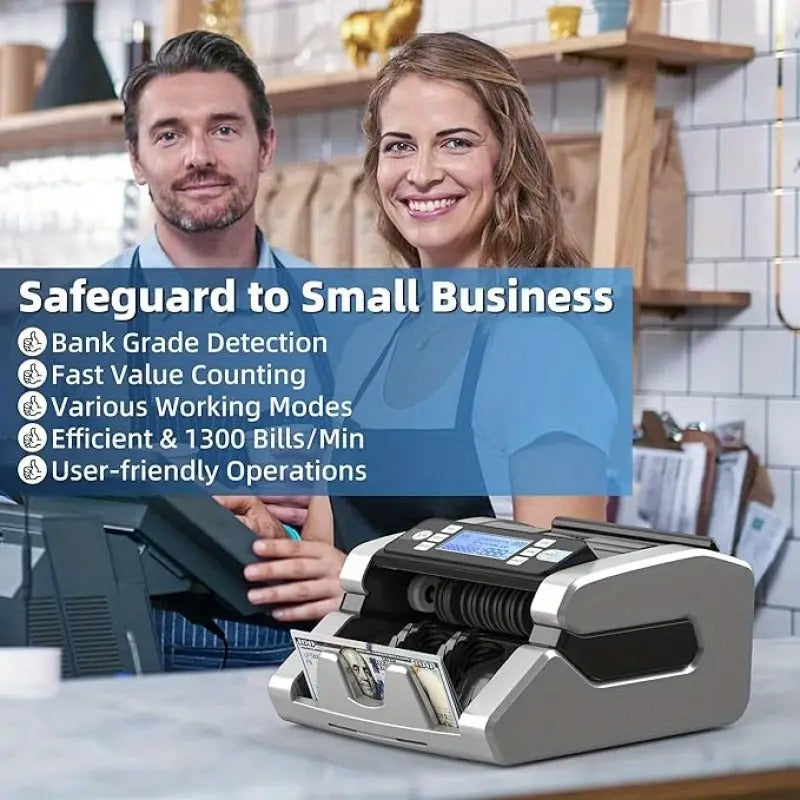 Money Counter Machine, Value Counting, UV/MG/IR/MT/DD Counterfeit Detection, USD/EUR Bill Counter, Add and Batch Modes, Cash Counting Machine 1300 Bills/min