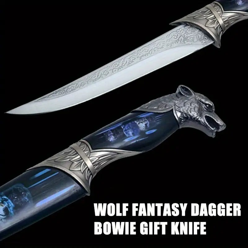 Unopened Blade Stainless Steel Collection Wolf Head Gift Knife with Exquisite Wolf Pattern Plastic Sheath - A Collectible Gift for Tool Enthusiasts