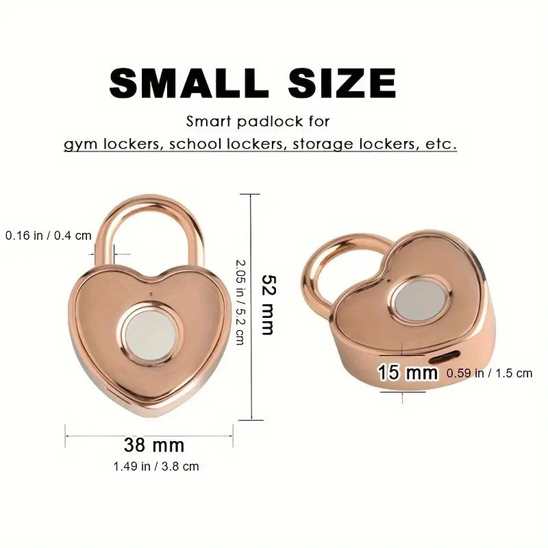 [Rose Golden Fingerprint Padlock] Rose Golden Small Smart Padlock - Heart Shaped Fingerprint Lock for Gym Locker, Backpack, School, Mailbox, Travel Suitcase