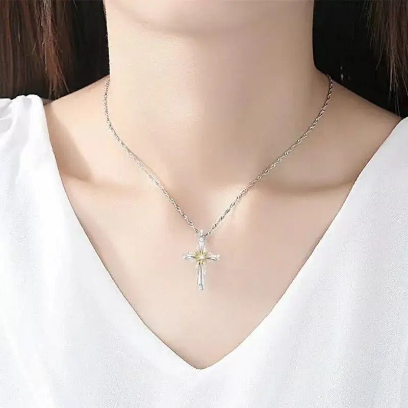 Fashion Silvery Cross Star Pendant Chain Necklace Women'S Jewelry Accessories