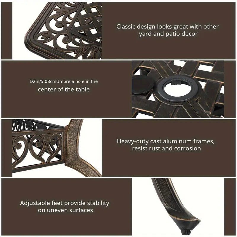 59" Heavy-Duty Cast Aluminum Outdoor Dining Table - Rust & Weather Resistant, Quick-Release Design for Garden, Backyard, Patio - Black, Patio Dining Table, Backyard Furniture, Modern Patio Furniture, Durable Patio Furniture