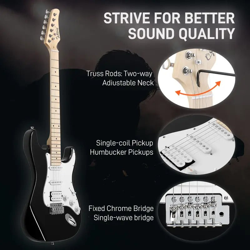 20W Electric Guitar Kit - Stylish H-S-S Pickup with AMP Bag Guitar Strap Black