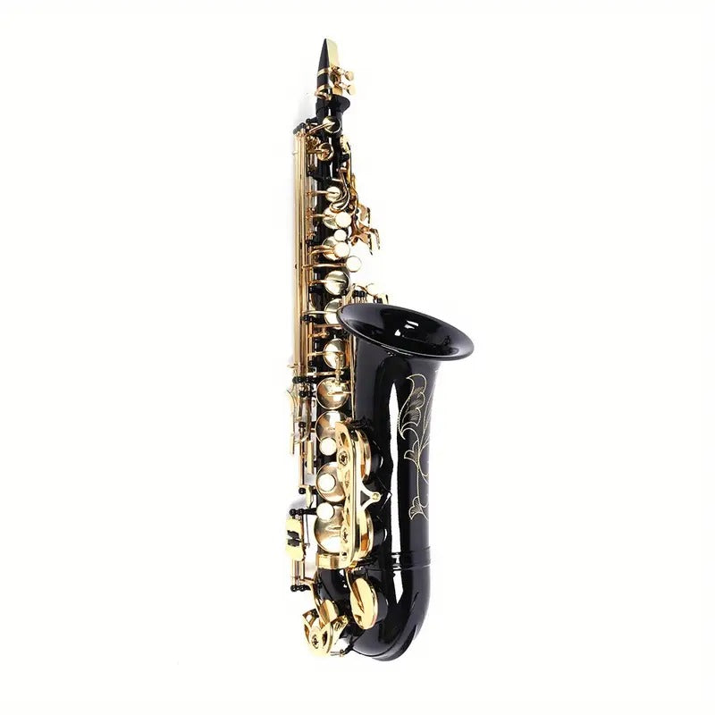 Be Brass Carving Pattern Pearl White Shell Button Saxophone with Strap Black