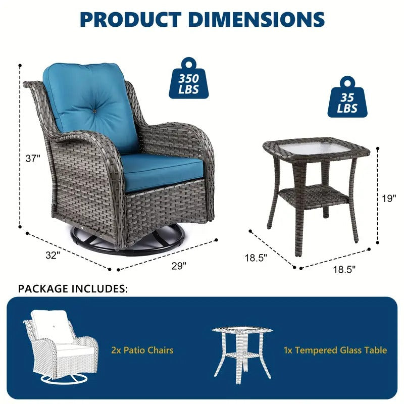 [3pcs Outdoor Patio Set] 3pcs Outdoor Patio Furniture Set | Rocking Chair, Chair Cushions, Wicker Bistro Table | Home & Garden Decor for Outside, Camping Accessories