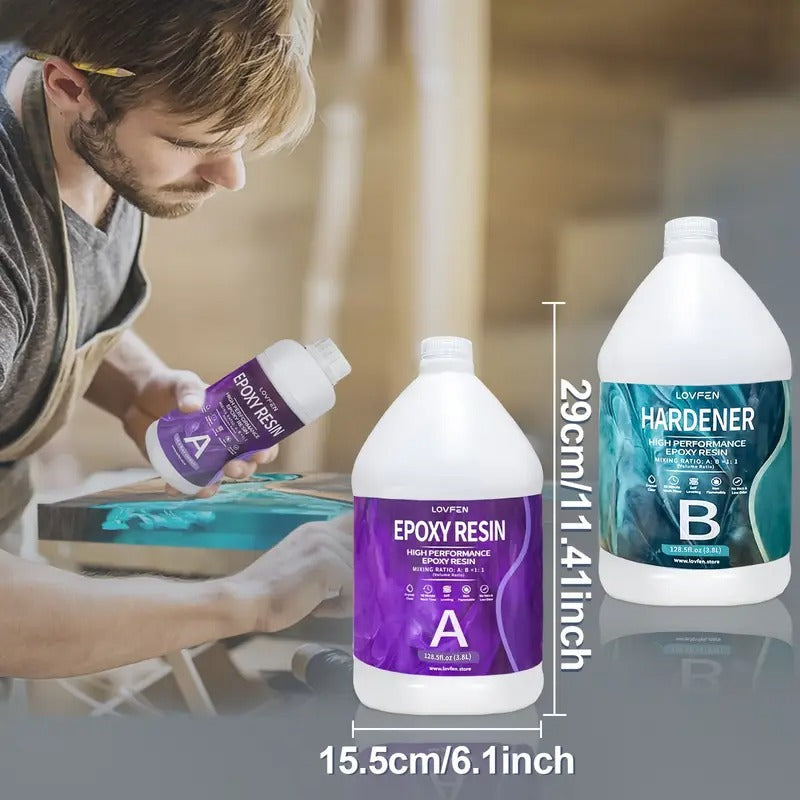 Gallon Super Clear Epoxy Resin Kit - High Gloss, No Bubble, Fast Cure, Art Resin For Jewelry Making, River Table Tops, DIY Tumblers, Molds, Art Wood Painting - Easy To Use, Low Odor, High Durability, Crystal Clear Finish