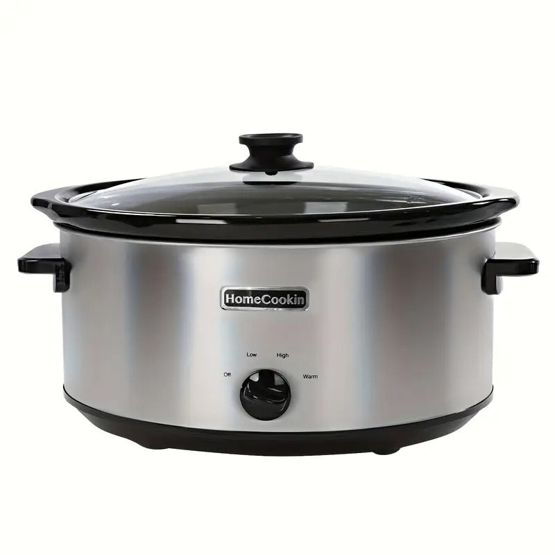 1pc 7 Quart Slow Cooker Oval Manual Pot with 3 Cooking Settings for Holiday Feast, Family Dinner, Stainless Steel Fashion Style