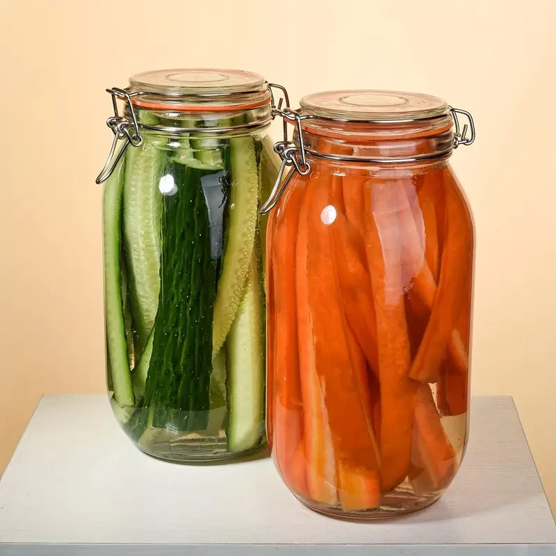 3pcs Half-Gallon Glass Mason Jars with Airtight Lids, 64-Ounce Wide Mouth for Pickling, Canning, and Food Storage – Perfect for Tomatoes, Beans, and Olives – Freezer Safe & Reusable