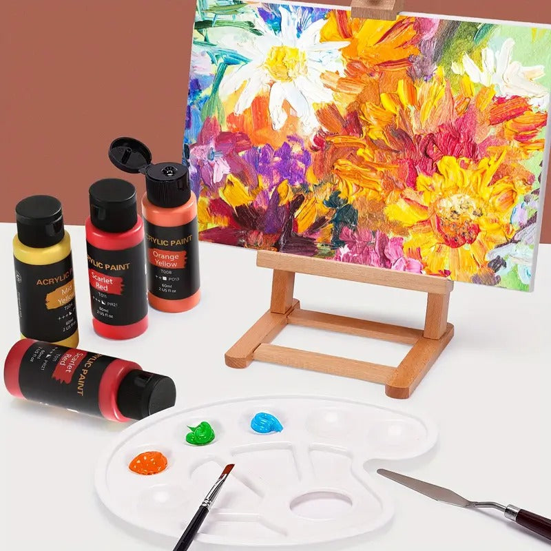 [High Pigment Artist Paint Set] 24 Bottle High Pigment Artist Paint Set with 12 Quality Brushes | Lasting Colors for Canvas Ceramic Fabric - Beginner to Pro Art Supplies (2oz Each)