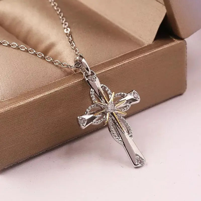 Fashion Silvery Cross Star Pendant Chain Necklace Women'S Jewelry Accessories