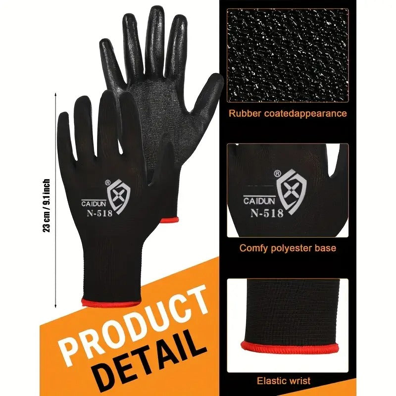 72 Pairs Heavy-Duty Rubber Coated Work Gloves - Anti-Tear Reinforced Stitching, Ergonomic Fit for Gardening, Construction & Landscaping - Durable Protective Gloves for Men