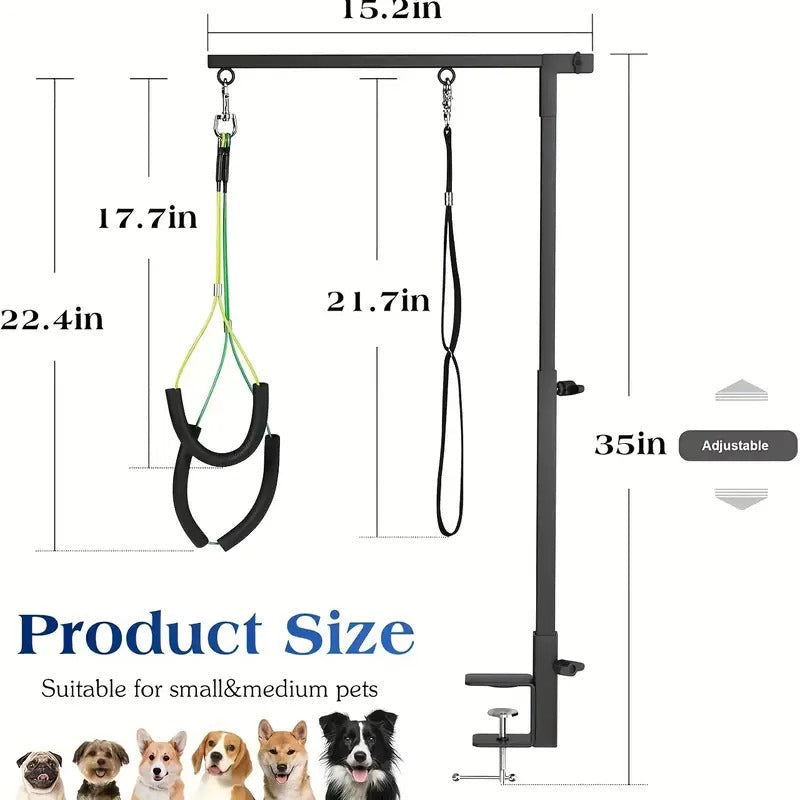 Heavy-Duty Adjustable Dog Grooming Arm - Tool-Free Folding Setup, Clamp-On Base, Soft U-Shaped Sling Support Loop - for Home, Salon, Professional Pet Grooming - Compatible with all