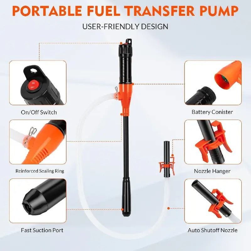 Portable Transfer Pump Battery Operated Electric Siphon Pump for Gas, Fuel, Diesel, Water Transfer 2.6 GPM Flow Oil Extractor -Easy to Use Hand Fuel Pump, Multi-Use Siphon Fuel Transfer Pump