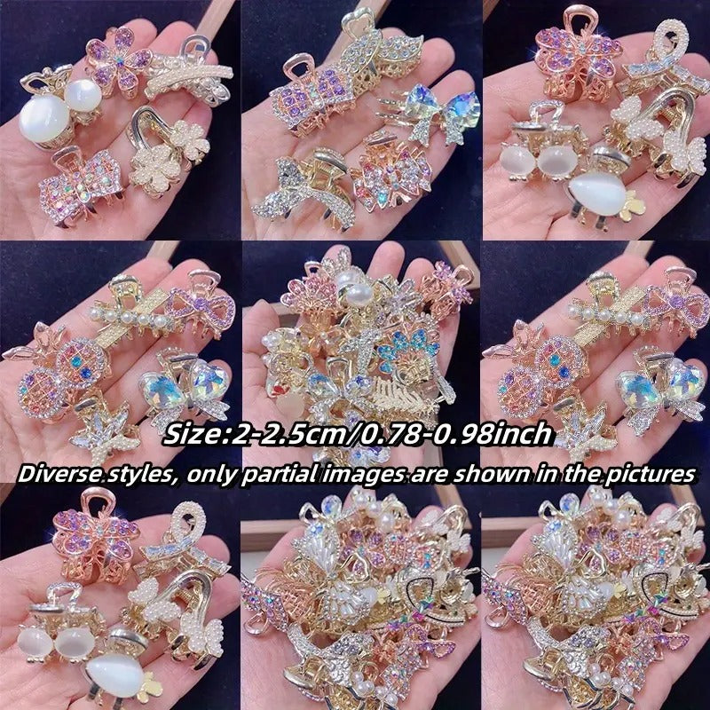 Random 10pcs Luxury Zirconia Women'S Bow Hair Accessories - Glamorous Flower Design Claw Clips, Colorful Non-Slip Grips, Elegant Hairpins for Styling and Weddings, Daily Wear, Hair