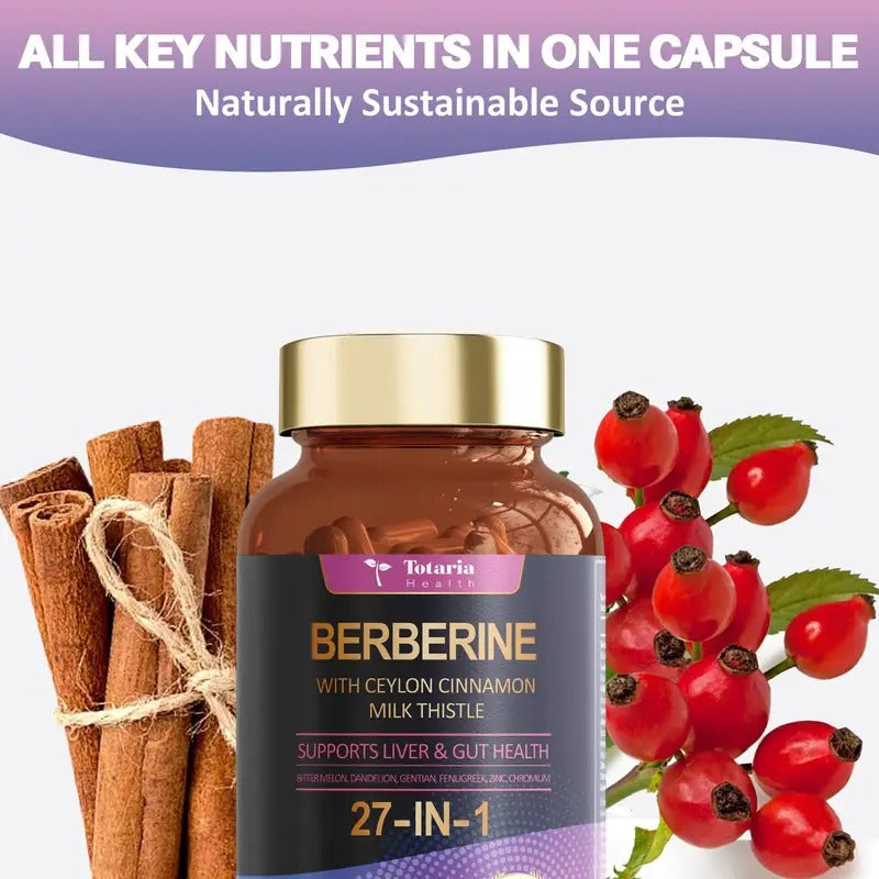 27-in-1 Berberine Supplement with Ceylon Cinnamon, Milk Thistle - Pure Berberine 6000mg - Berberine Plus for Immune,Liver & Gut Health, Supplements for Men & Women - 120 Caps