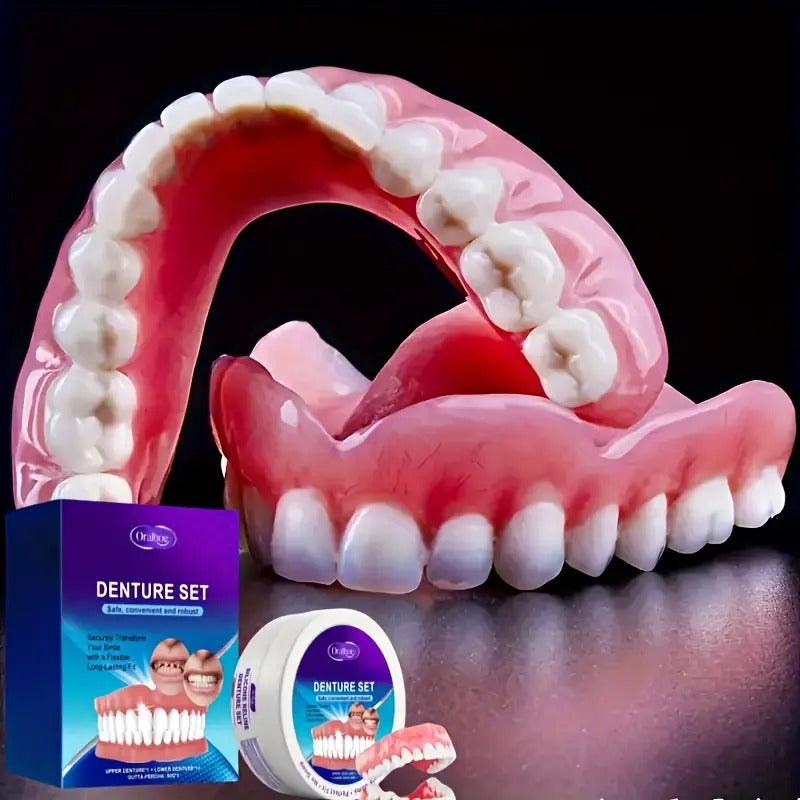 Adjustable Denture Set, Upper And Lower Natural-looking Dentures, White Veneers, Comfortable And Realistic, Easy to Install, Suitable for All Tooth Shapes, Boosting Confidence