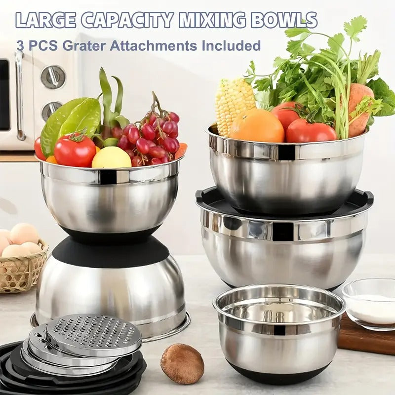 8pcs Stainless Steel Mixing Bowl Set - Airtight Lids, Non-Slip Base, Perfect for Baking, Serving, Storing