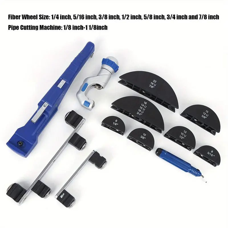 Pipe Tube Bender, 1/4" to 7/8" OD Manual Pipe Tube Bender with 7 Bending Dies, 180° Copper Aluminum Pipes Bending Tools Bending Machine Pipe Cutter Mechanical Ratchet Bow‑Type with Fiber Wheel