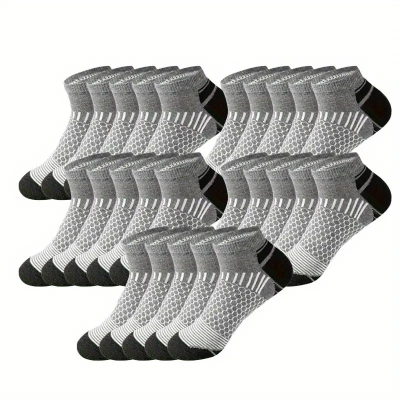 60-Pair Men'S Athletic Ankle Socks - Breathable Polyester Knit Fabric, Moisture-Wicking Low Cut Sport Socks, Non-Slip Solid Color, Hand Washable - Multiseason Bundle Pack