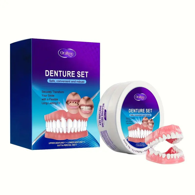 Adjustable Denture Set, Upper And Lower Natural-looking Dentures, White Veneers, Comfortable And Realistic, Easy to Install, Suitable for All Tooth Shapes, Boosting Confidence