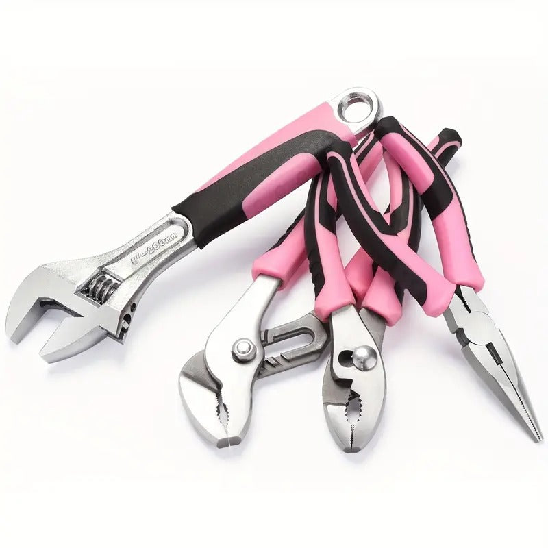 240-Piece Pink Home Tool Kit - Ladies Basic Tool Set For House With 14-Inch Wide Mouth Open Tool Bag - General Household Hand Tool Set For Home Repair, Maintenance And Improvement