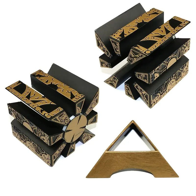 [Golden Aluminum Alloy Puzzle Box] Golden & Black Aluminum Alloy Advanced Skill Level Puzzle Box - Detachable Cube with Base, Mechanical Lament Configuration, Ideal for Decoration & Brain Teasers