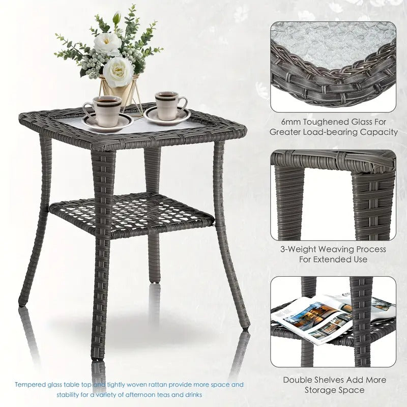 [3pcs Outdoor Patio Set] 3pcs Outdoor Patio Furniture Set | Rocking Chair, Chair Cushions, Wicker Bistro Table | Home & Garden Decor for Outside, Camping Accessories