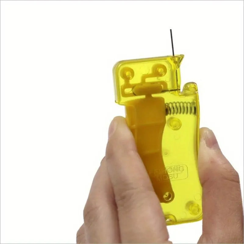 A handmade sewing needle threader, yellow automatic needle threader, DIY handmade sewing threader, featuring a bright yellow design and equipped with a spring