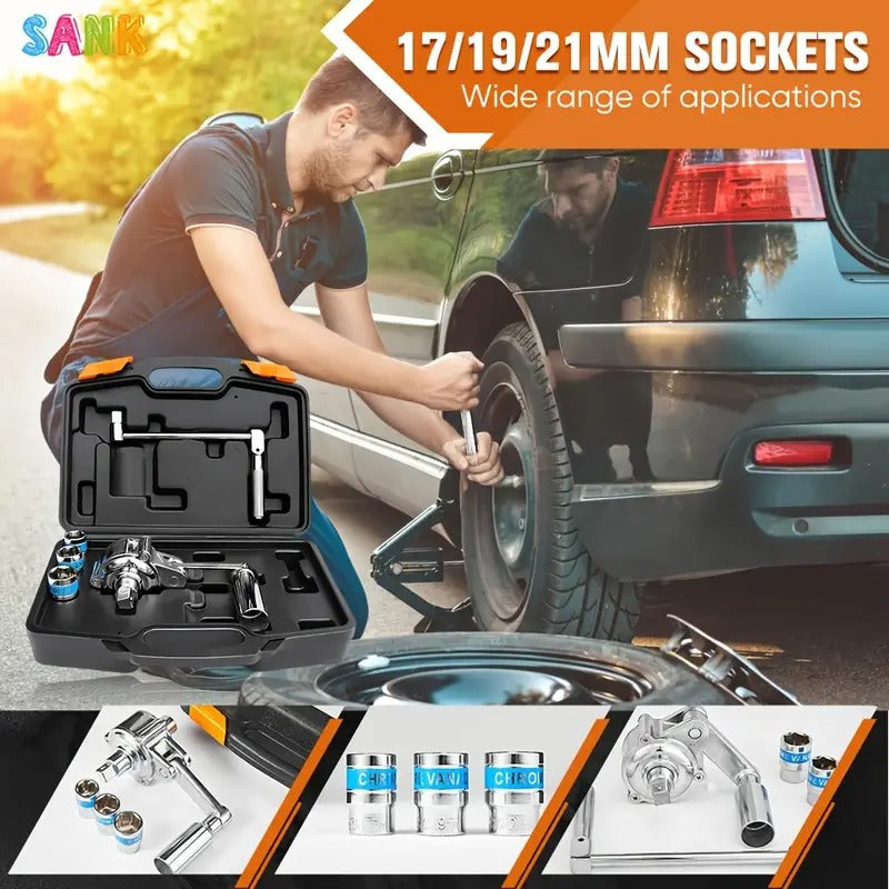 [Heavy Duty Wrench] SANK Torque Multiplier Wrench, Heavy Duty 1:20 Labor Saving Wrench | 17mm/19mm/21mm Sockets, Extension Wrench Set for Loosening Car Tire Lug Nuts,