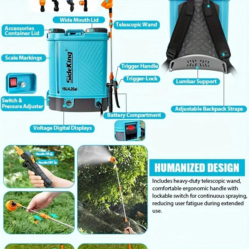 4 Gallon Battery Powered Backpack Sprayer, 100 PSI Adjustable Pressure Sprayer, Weed Yard Sprayer With Telescopic Wand, 5 Nozzles, 2.6 Ah Battery & Charger Included
